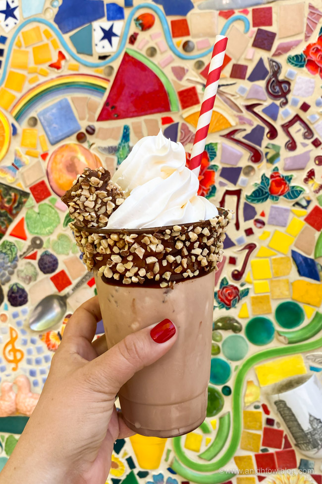 Mocha Almond Fudge Shake from Schmoozies! | From Mickey-Shaped Macarons to the Carbonara Garlic Mac & Cheese, there are so many great bites and brews to discover at the Disney California Adventure Food and Wine Festival!